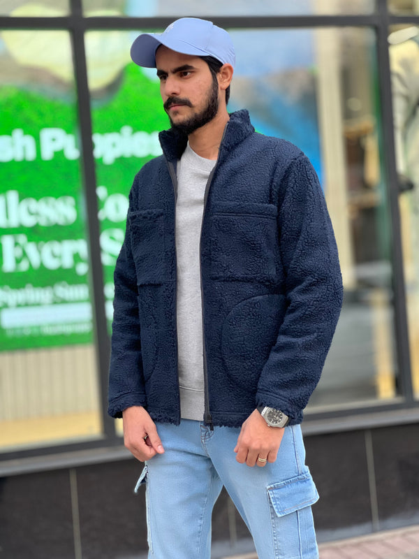 P&B Sherpa Navy Zipper Hoodie (00483)