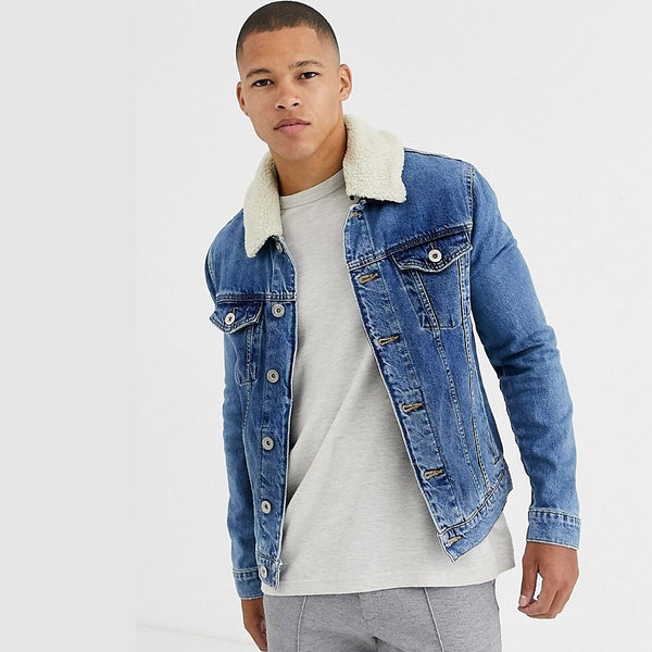 Mid blue fur inside  denim jacket (00237)