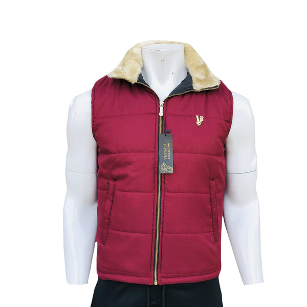 VR fur collar maroon gilet