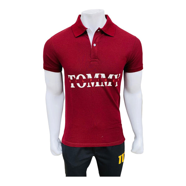 TMY maroon printed polo shirt