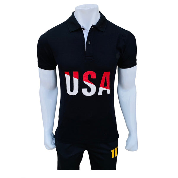 RL-USA black  printed polo shirt