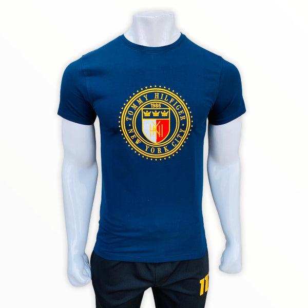 TMY- RND-EMB navy slim fit T-Shirt