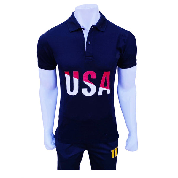 RL-USA navy printed polo shirt (00173)