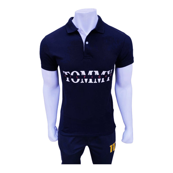 TMY navy printed polo shirt